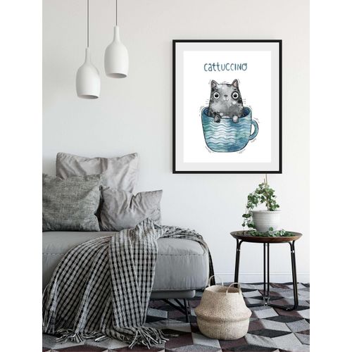 4049009933434 - Bild QUEENCE Cattucino Bilder Gr B H 40 cm x 50 cm Wandbild Katze Hochformat 1 St blau (blau grau) Kunstdrucke 4049009933434 - Bild QUEENCE Cattucino Bilder Gr B H 40 cm x 50 cm Wandbild Katze Hochformat 1 St blau (blau grau) Kunstdrucke