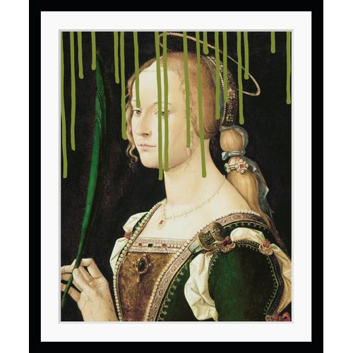 4049009882800 - Bild QUEENCE Lissy Bilder Gr B H 50 cm x 60 cm Wandbild Frau Hochformat grün (grün braun) Kunstdrucke Frau Mittelalter Farbklecks gerahmt Kleid