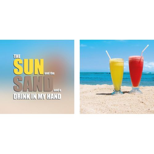 4049009163046 - Leinwandbild »Drink in my Hand« Getränke-Strand-Strandbilder-Meer-Meer Bilder-Kunst-Modern-Spa-Spa Bilder-Sprüche-Sprüche & Texte-Schriftzug-Schriftzüge (Set) Premium-Leinwandstoff Handarbeit aus Deutschland Spruch 2er Set