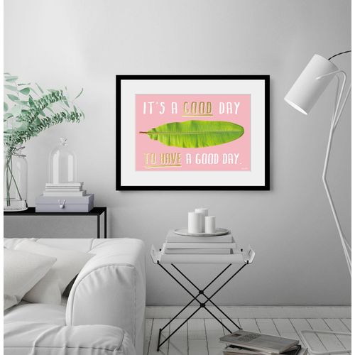 4049009929048 - Bild QUEENCE GOOD DAY Bilder Gr B H 50 cm x 40 cm Wandbild Blätter Querformat 1 St rosa (rosa grün) Kunstdrucke Bilder