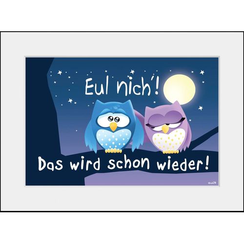 4049009929178 - Bild QUEENCE Eul nich Bilder Gr B H 40 cm x 30 cm Wandbild Eulen Querformat 1 St bunt (blau lila) Kunstdrucke Bilder