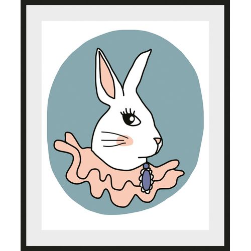 4049009930730 - Bild QUEENCE Stina Bilder Gr B H 50 cm x 70 cm Wandbild Hase Hochformat 1 St bunt (blau lachs) Kunstdrucke Bilder