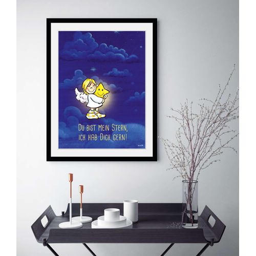 4049009929208 - Bild QUEENCE Lauras Stern Bilder Gr B H 40 cm x 50 cm Wandbild Engel Hochformat 1 St blau (blau goldfarben) Kunstdrucke Bilder