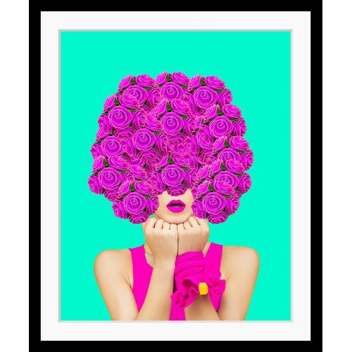 4049009894377 - Bild QUEENCE Victoria Bilder Gr B H 30 cm x 40 cm Wandbild Blumen Hochformat blau (türkis pink) Kunstdrucke Frau Blumen gerahmt