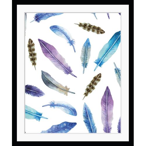 4049009868972 - Bild QUEENCE Tatti Bilder Gr B H 30 cm x 40 cm Wandbild Federn Hochformat blau (blau lila) Kunstdrucke Vogel Natur Federn gerahmt