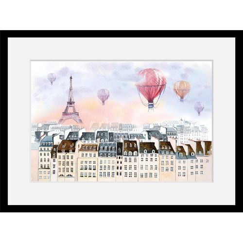 4049009913573 - Bild »Heissluftballon in Frankreich« Stadt-Paris-Gebäude-Ballonfahren-Architektonische Elemente-Heissluftballon HD Premium Poster-Druck inkl Holzrahmen