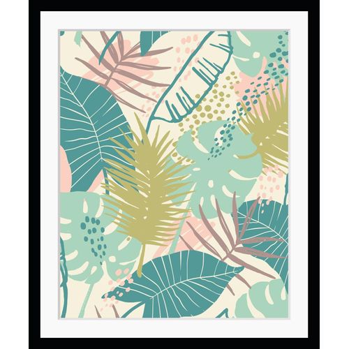 4049009848523 - Bild QUEENCE Marika Bilder Gr B H 30 cm x 40 cm Wandbild Blätter Hochformat bunt (blau türkis pink gelb) Kunstdrucke Blätter Natur gerahmt Dschungel