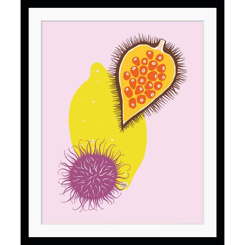 4049009920946 - Bild QUEENCE May Bilder Gr B H 30 cm x 40 cm Wandbild Obst Hochformat bunt (gelb flieder) Kunstdrucke Obst gerahmt