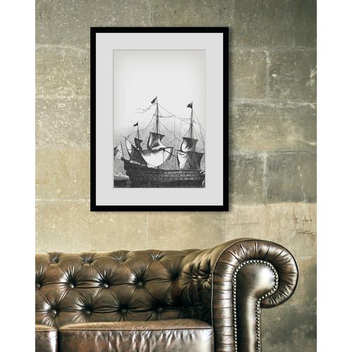 4049009837282 - Bild QUEENCE Charles Bilder Gr B H 50 cm x 70 cm Wandbild Schiffe Hochformat 1 St grau Bild Kunstdruck Bilder mit Rahmen
