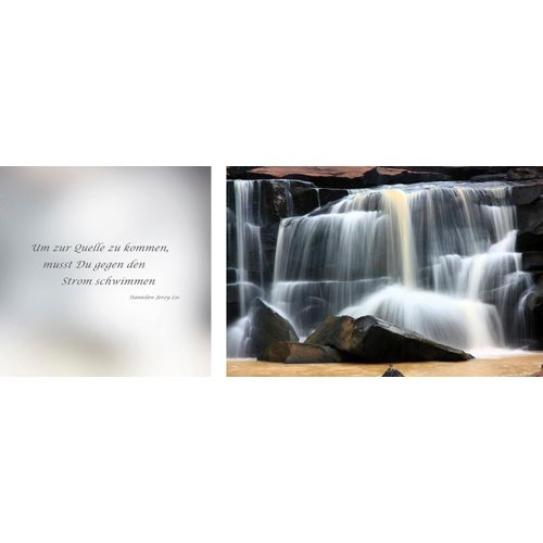 4049009068204 - Leinwandbild »Quelle« Stein-Wasserfall-Wasserfallbilder-Kunst-Modern-Spa-Spa Bilder-Sprüche-Sprüche & Texte-Schriftzug-Schriftzüge (Set) Premium-Leinwandstoff Handarbeit aus Deutschland Zitat 2er Set