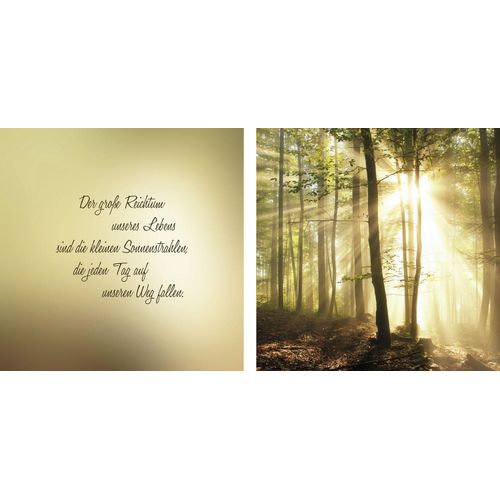 4049009223344 - Leinwandbild »Sonnenstrahlen« Wald-Waldbilder-Sonnenaufgang-Himmel-Kunst-Modern-Spa-Spa Bilder-Sprüche-Sprüche & Texte-Schriftzug-Schriftzüge (Set) Premium-Leinwandstoff Handarbeit aus Deutschland Spruch 2er Set
