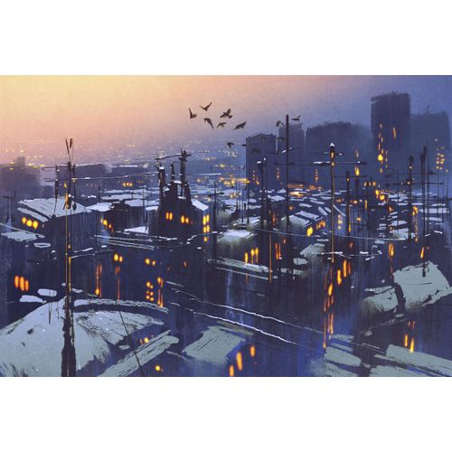 4049009118671 - Leinwandbild »Stadt bei Nacht« Vögel-Vogelbilder-Kunst-Modern-Spa-Spa Bilder-Gebäude-Sonnenuntergang-Sonnenaufgang Premium-Leinwandstoff Handarbeit aus Deutschland