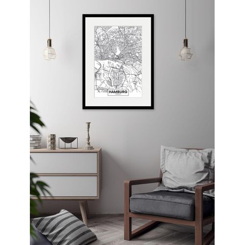 4049009838098 - Bild QUEENCE Hamburg Stadtkarte Bilder Gr B H 50 cm x 70 cm Wandbild Städte Hochformat 1 St weiß Bild Kunstdruck Bilder mit Rahmen
