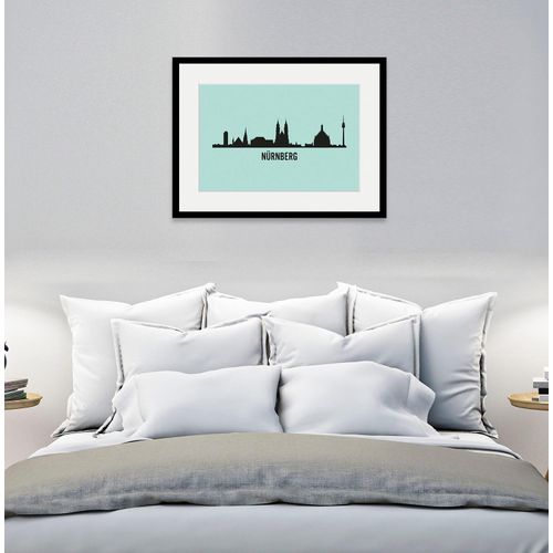 4049009837756 - Bild QUEENCE Nürnberg Skyline Bilder Gr B H 50 cm x 40 cm Wandbild Städte Querformat 1 St blau Bild Kunstdruck Bilder mit Rahmen