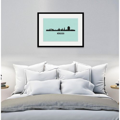 4049009837572 - Bild QUEENCE München Skyline Bilder Gr B H 50 cm x 40 cm Wandbild Städte Querformat 1 St blau Bild Kunstdruck Bilder mit Rahmen