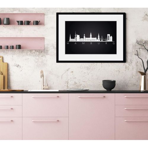 4049009839514 - Bild QUEENCE Hamburg Sehenswürdigkeiten Bilder Gr B H 70 cm x 50 cm Wandbild Städte Querformat 1 St schwarz Bild Kunstdruck Bilder mit Rahmen