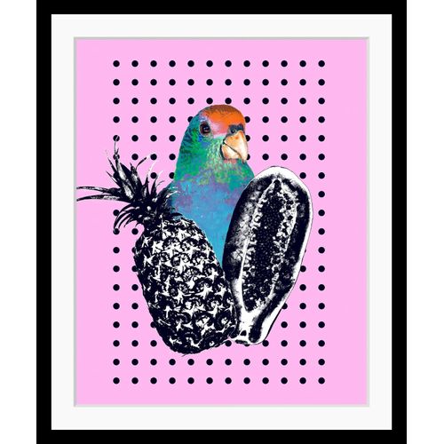 4049009894674 - Bild QUEENCE Luana Bilder Gr B H 40 cm x 50 cm Wandbild Ananas Hochformat bunt (rosa grün türkis) Kunstdrucke Ananas gerahmt Papagei