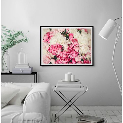 4049009919759 - Bild QUEENCE Ruth Bilder Gr B H 70 cm x 50 cm Wandbild Blumen Querformat 1 St rosa (schwarz) Bild Kunstdruck Bilder mit Rahmen