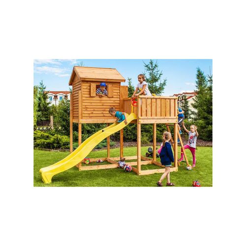 5902730330035 - Spielturm My Side Spider+ teak mit Rutsche Einzelschaukel Leiter Haus mit Holzdach und Kletterturm - Fungoo 5902730330035 - Spielturm My Side Spider+ teak mit Rutsche Einzelschaukel Leiter Haus mit Holzdach und Kletterturm - Fungoo