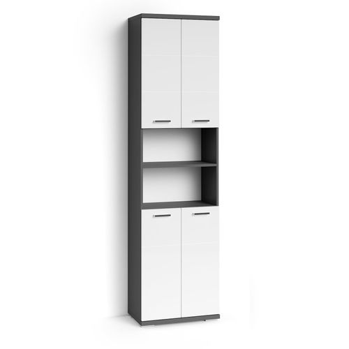 4251942212570 - Byliving - Badezimmer-Hochschrank nebraska Anthrazit matt Türen Hochglanz weiß lackiert b 50 h 192 t 315 cm 4 Türen mit offenen Elementen & 4251942212570 - Byliving - Badezimmer-Hochschrank nebraska Anthrazit matt Türen Hochglanz weiß lackiert b 50 h 192 t 315 cm 4 Türen mit offenen Elementen &