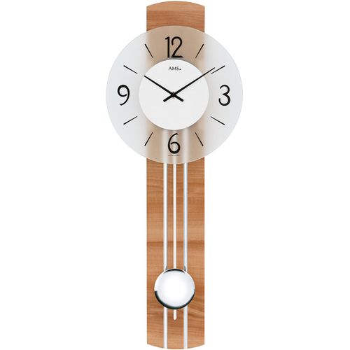 4037445151970 - Pendelwanduhr AMS W7263 beige (kernbuchefarben) Wanduhren B H L 23cm x 7cm x 60cm QuarzuhrHolzgehäuseEsszimmerWohnzimmerMade in Germany