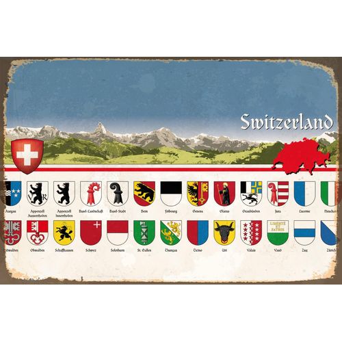 4049009927280 - Metallbild QUEENCE Kanton Bilder Gr B H T 45 cm x 30 cm x 05 cm Metallbild Schweiz Querformat bunt Metallbilder Schweiz Stahlschilder