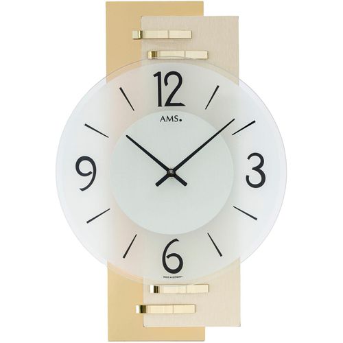 4037445160606 - Wanduhr AMS gold (goldfarben) Wanduhren B H L 22cm x 5cm x 36cm Exklusiv-Modell Quarzuhr Made in Germany Holz WohnzimmerEsszimmer