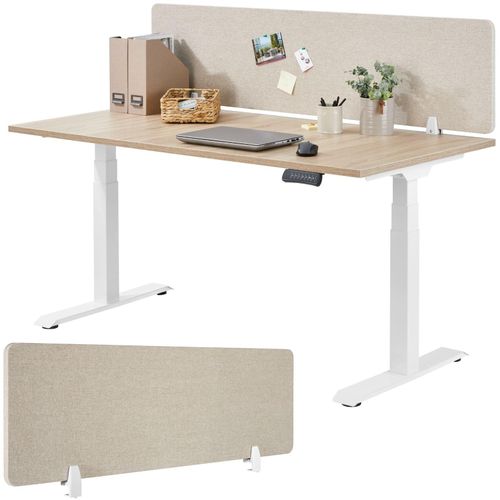 4061173260161 - tectake® Schreibtisch Trennwand in 2 Größen Stoffbezug aus pflegeleichtem Polyester inkl 2 Befestigungsklemmen