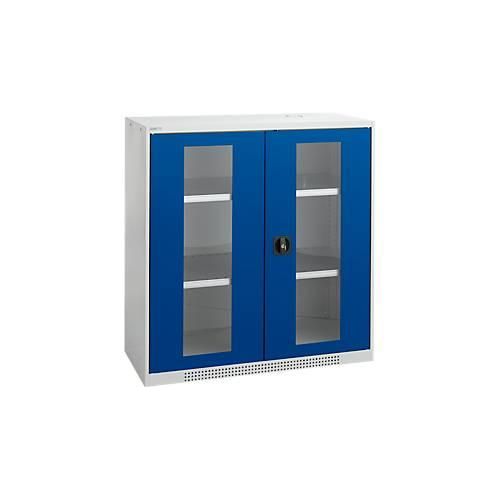 4051273790859 - Genius Sichttürschrank FS 3 OH abschließbar 2 Fachböden bis 450 kg B 1055 mm Stahl lichtgrau RAL 7035 enzianblau RAL 5010