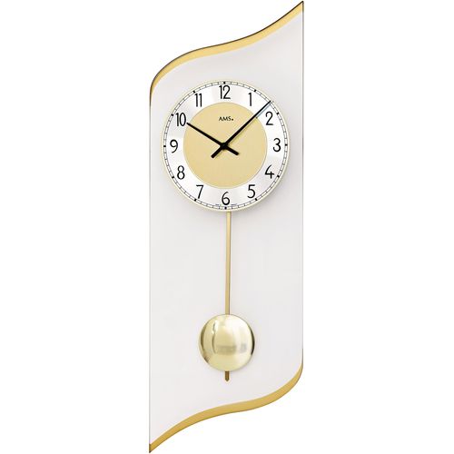 4037445153332 - Pendelwanduhr AMS W7437 gold (goldfarben) Wanduhren B H L 19cm x 3cm x 55cm QuarzuhrGlasgehäuseEsszimmerWohnzimmerMade in Germany