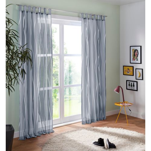 6920192997381 - Gardine MY HOME Dimona Gardinen Gr 295 cm Schlaufen 140 cm grau (silbergrau) Schlaufen Gardine 2er-Set Voile Polyester Wellen