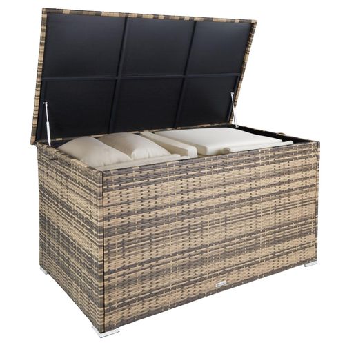 4061173205544 - tectake® Auflagenbox mit Aluminiumgestell und Rattangeflecht komfortable Hubautomatik 145 x 825 x 795 cm
