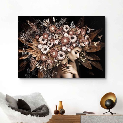 8714597598315 - Wandbild REINDERS Wandbild Blumenreichtum Frau - Schmetterling Strauß Romantik Bilder Gr B H 140 cm x 100 cm Blumen 1 St braun Kunstdrucke