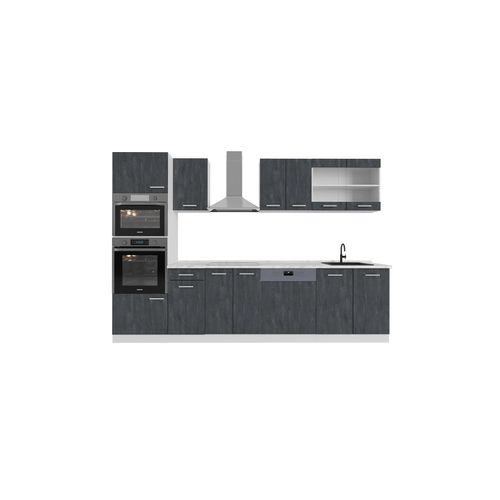 4066731402830 - Küchenzeile R-Line 300 cm Schwarz Beton Weiß mit Arbeitsplatte Weiß Marmor 4066731402830 - Küchenzeile R-Line 300 cm Schwarz Beton Weiß mit Arbeitsplatte Weiß Marmor