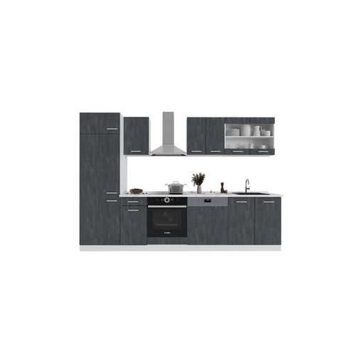 4066731402816 - Küchenzeile R-Line 300 cm Schwarz Beton Weiß mit Arbeitsplatte Anthrazit