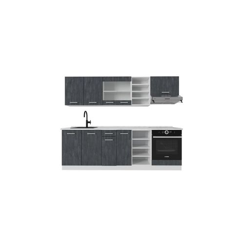 4066731402922 - Küchenzeile R-Line 240 cm Schwarz Beton Weiß mit Arbeitsplatte Anthrazit 4066731402922 - Küchenzeile R-Line 240 cm Schwarz Beton Weiß mit Arbeitsplatte Anthrazit