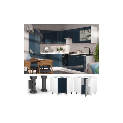 4066731414390 - Eckunterschrank Fame-Line Weiß Dunkelblau Hochglanz 87 cm mit Arbeitsplatte Anthrazit 4066731414390 - Eckunterschrank Fame-Line Weiß Dunkelblau Hochglanz 87 cm mit Arbeitsplatte Anthrazit