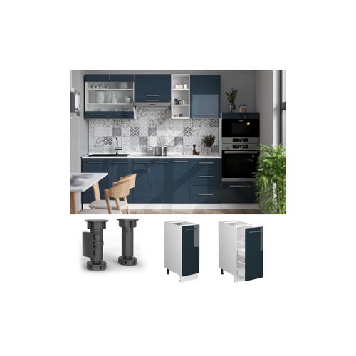 4066731413140 - Apothekerunterschrank Fame-Line Weiß Dunkelblau Hochglanz 30 cm mit Arbeitsplatte Weiß-Marmor 4066731413140 - Apothekerunterschrank Fame-Line Weiß Dunkelblau Hochglanz 30 cm mit Arbeitsplatte Weiß-Marmor