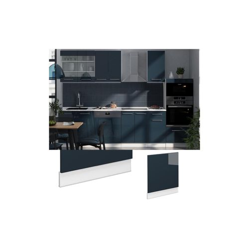 4066731414208 - Geschirrspülerblende Fame-Line Weiß Dunkelblau Hochglanz 60 cm mit Arbeitsplatte Weiß-Marmor