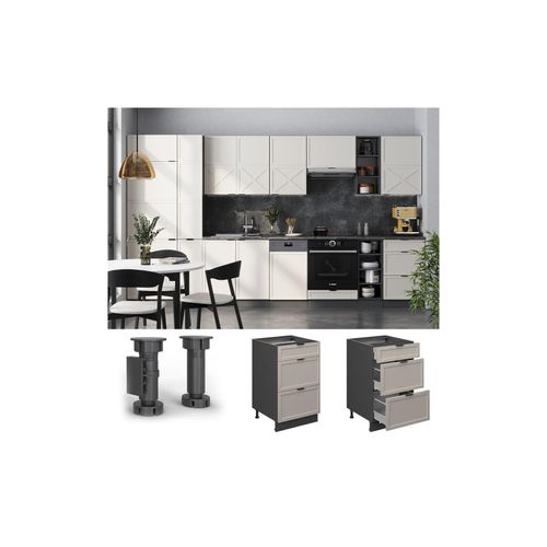 4066731452019 - Schubladenunterschrank Fame-Line Anthrazit Grau-Beige gerahmt 50 cm mit Arbeitsplatte Anthrazit