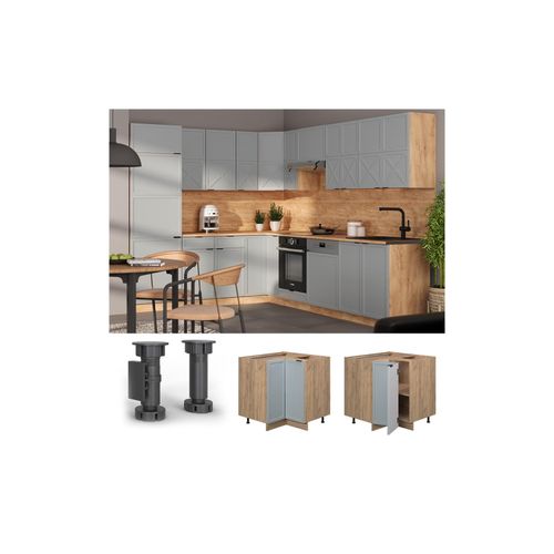 4066731456949 - Eckunterschrank Fame-Line Eiche Hellblau-Grau gerahmt 87 cm mit Arbeitsplatte Eiche
