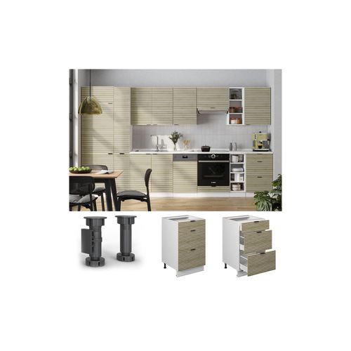 4066731463763 - Schubladenunterschrank Fame-Line Weiß Eiche gefräst 50 cm mit Arbeitsplatte Anthrazit