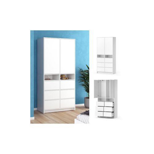 4066731465347 - Kleiderschrank Naara Weiß 986 x 200 cm mit Schubladen