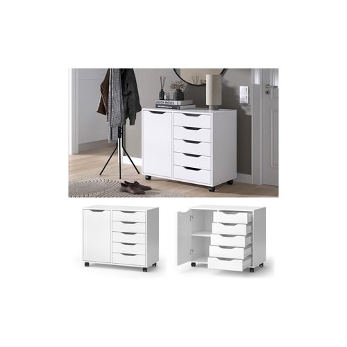 4066731445073 - Sideboard Otwin Weiß 78 x 615 cm mit 5 Schubladen und 1 Tür Vicco 4066731445073 - Sideboard Otwin Weiß 78 x 615 cm mit 5 Schubladen und 1 Tür Vicco