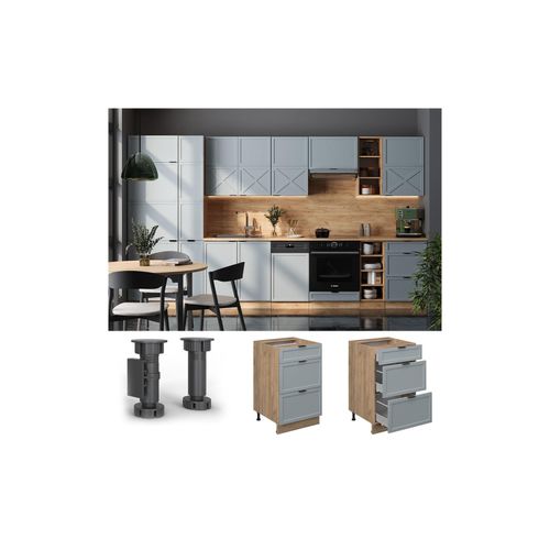 4066731457090 - Schubladenunterschrank Fame-Line Eiche Hellblau-Grau gerahmt 50 cm mit Arbeitsplatte Anthrazit 4066731457090 - Schubladenunterschrank Fame-Line Eiche Hellblau-Grau gerahmt 50 cm mit Arbeitsplatte Anthrazit