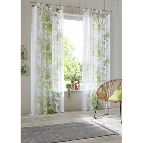 6920192998524 - Gardine HOME AFFAIRE Ina Gardinen Gr 175 cm Schlaufen 144 cm grün Schlaufen 2-er Set einseitig floral bedruckt Voile Blumen