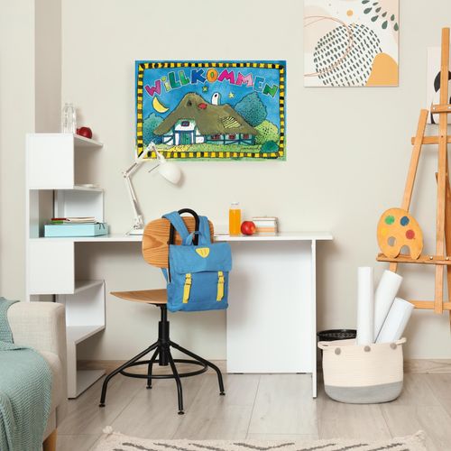 4262513381151 - Leinwandbild LUCKYLINDE Der kleine Tiger und der kleine Bär - Willkommen bunt (farbe bild(er) bunt) B60cm H40cm T2cm Canvas Holzrahmen Bilder Exklusive JANOSCH Kindermotive