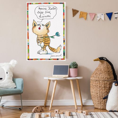 4262513380895 - Leinwandbild LUCKYLINDE Meine Katze lässt dich Küssen bunt (farbe bild(er) bunt) B60cm H90cm T2cm Canvas Holzrahmen Bilder Exklusive JANOSCH Kindermotive