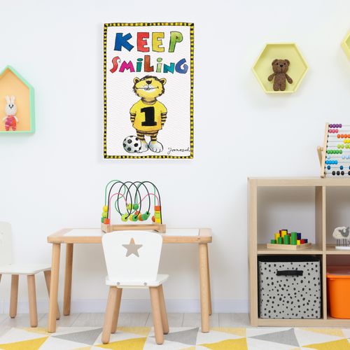 4262513380475 - Leinwandbild LUCKYLINDE Der kleine Tiger mit Fußball bunt (farbe bild(er) bunt) B60cm H90cm T2cm Canvas Holzrahmen Bilder Exklusive JANOSCH Kindermotive