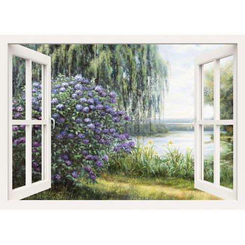 4059745124614 - Leinwandbild HOME AFFAIRE Heins A Hortensien am See Bilder Gr B H 100 cm x 70 cm grün Leinwandbilder